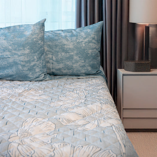 Trapuntino leggero in Percalle di Puro Cotone - Essenza Floreale - Petrolio