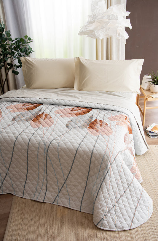 Trapuntino leggero in Percalle di Puro Cotone - Botanic Chic- Rame