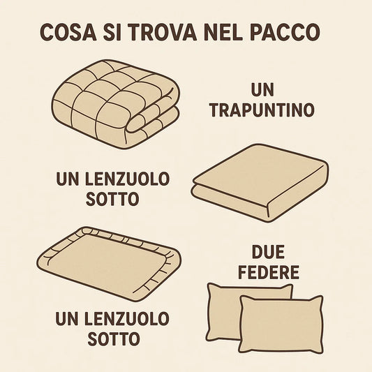 Kit Primavera/Autunno - Trapuntino 100gr in Percalle di Puro Cotone + Lenzuolo Matrimoniale Copriletto in Percalle di Puro Cotone - Serena