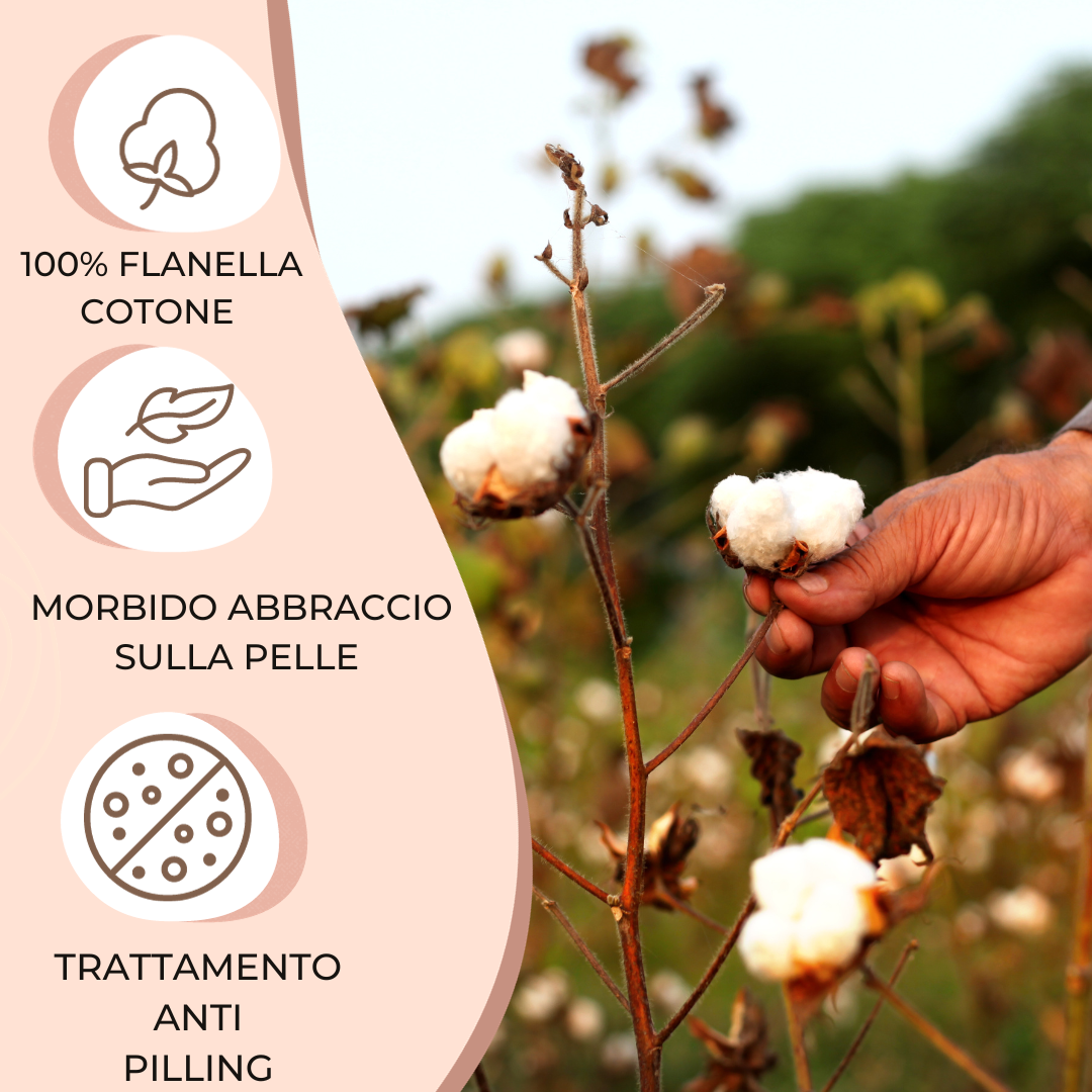 Set Lenzuola Singolo Flanella di Puro Cotone  - Falso Unito Rosa