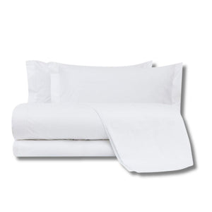 Luxury - Completo Lenzuola  in Cotone Percalle Matrimoniale  – Lusso e Qualità Artigianale Italiana - 500 fili  - Bianco