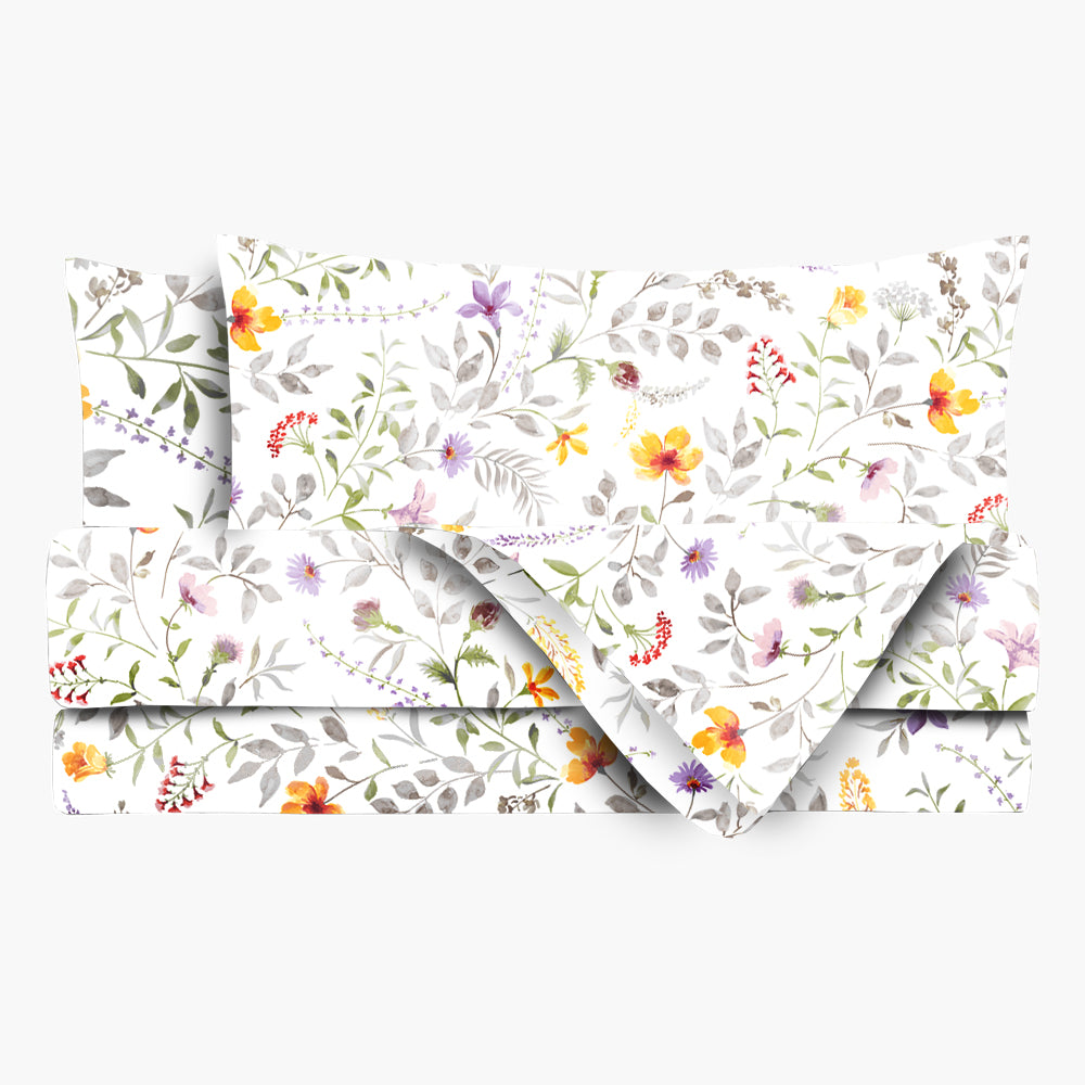 Ruggeri Completo Letto Matrimoniale Flower Revolution - 100% Percalle Cotone, Fantasia Glicine, Made In Italy