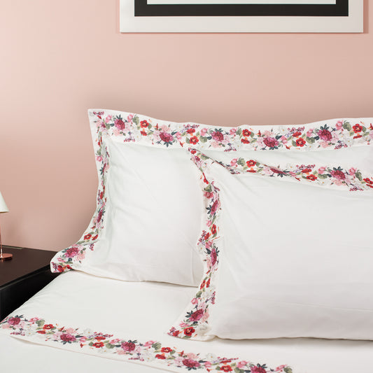 Luxury - Artigianato Fiorentino - Set lenzuola Miusura Francese Percalle - 100% cotone - Balza Stampa Digitale - Mazzolino Fucsia