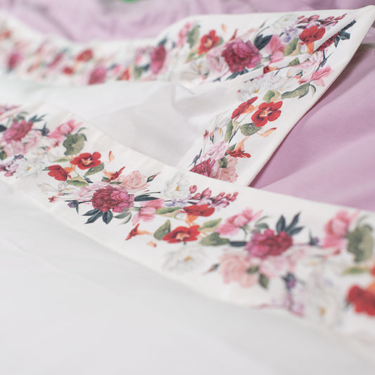 Luxury - Artigianato Fiorentino - Set lenzuola Miusura Francese Percalle - 100% cotone - Balza Stampa Digitale - Mazzolino Fucsia