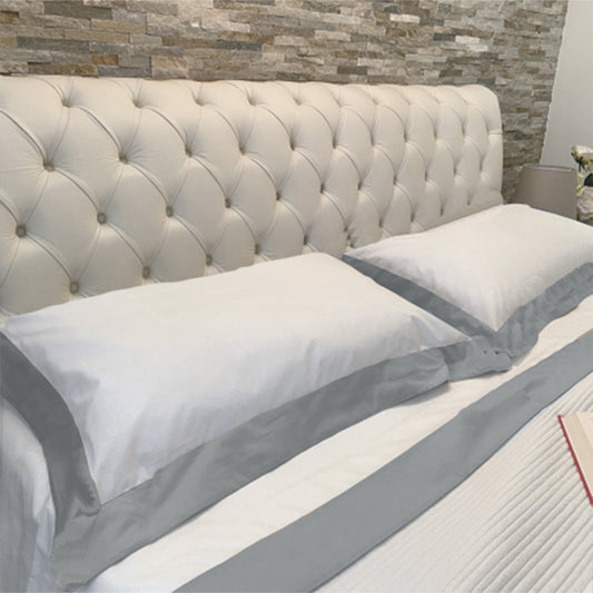 Luxury - Artigianato Fiorentino - Set Lenzuola Una Piazza e Mezzo Percalle - 100% cotone - Balza in raso - Grigio