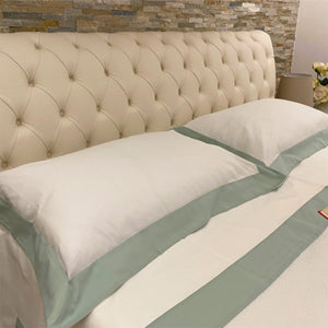 Luxury - Artigianato Fiorentino - Set lenzuola matrimoniale - 100% cotone - balza in raso - con volani - Verde