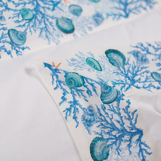 Luxury - Artigianato Fiorentino - Set lenzuola matrimoniale Percalle  - 100% cotone - Balza Raso in Stampa Digitale - Corallo