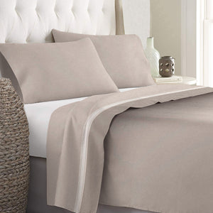 Set Lenzuola Singolo Flanella di Puro Cotone  - Falso Unito Beige