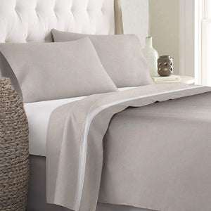 Set Lenzuola Singolo Flanella di Puro Cotone  - Falso Unito Grigio