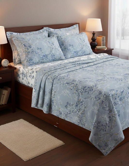 Set Lenzuola Singolo - Flanella di Puro Cotone  - Queen - Avio