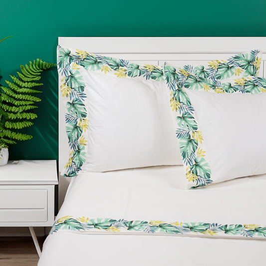 Luxury - Artigianato Fiorentino - Set lenzuola Misura Francese Percalle  - 100% cotone - Balza Stampa Digitale - Felce