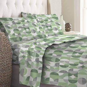 Set Lenzuola Singolo Flanella di Puro Cotone  - Geometrico Verde