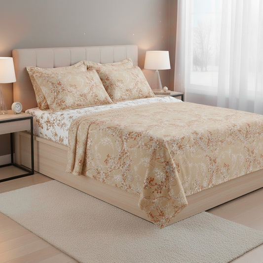 Set Lenzuola Matrimoniali - Flanella di Puro Cotone  - Queen - Oro