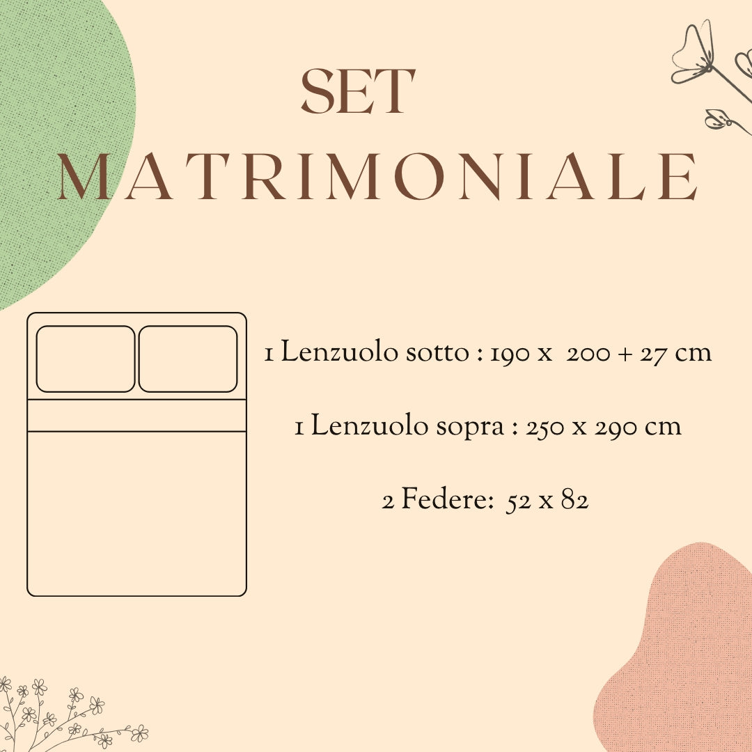 Carlucci – Set lenzuola matrimoniale Percalle in 100% Cotone - Foglia Verde