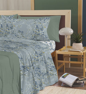 Set Lenzuola Singolo - Flanella di Puro Cotone  - Queen - Avio