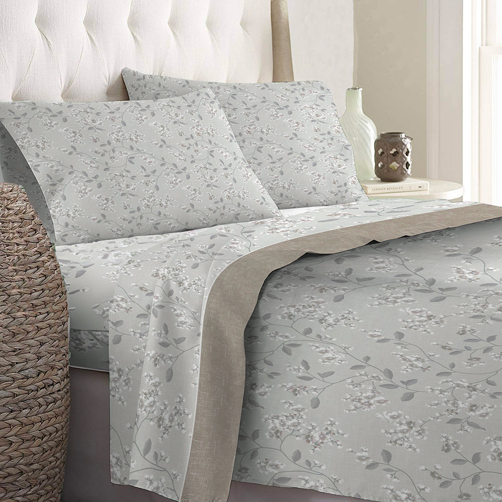 Set Lenzuola Matrimoniali - Flanella di Puro Cotone  - Margherita Tortora