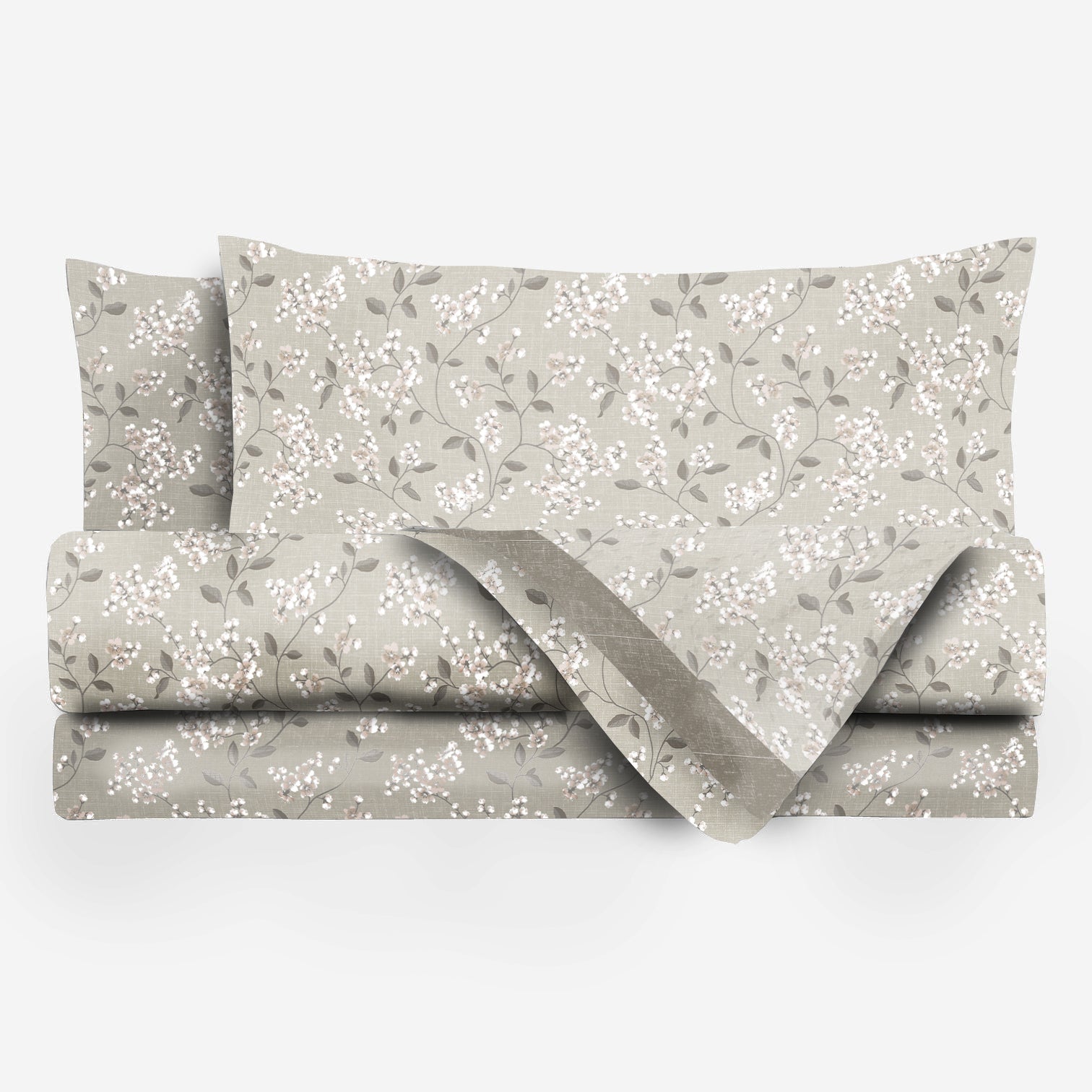 Set Lenzuola Matrimoniali - Flanella di Puro Cotone  - Margherita Tortora