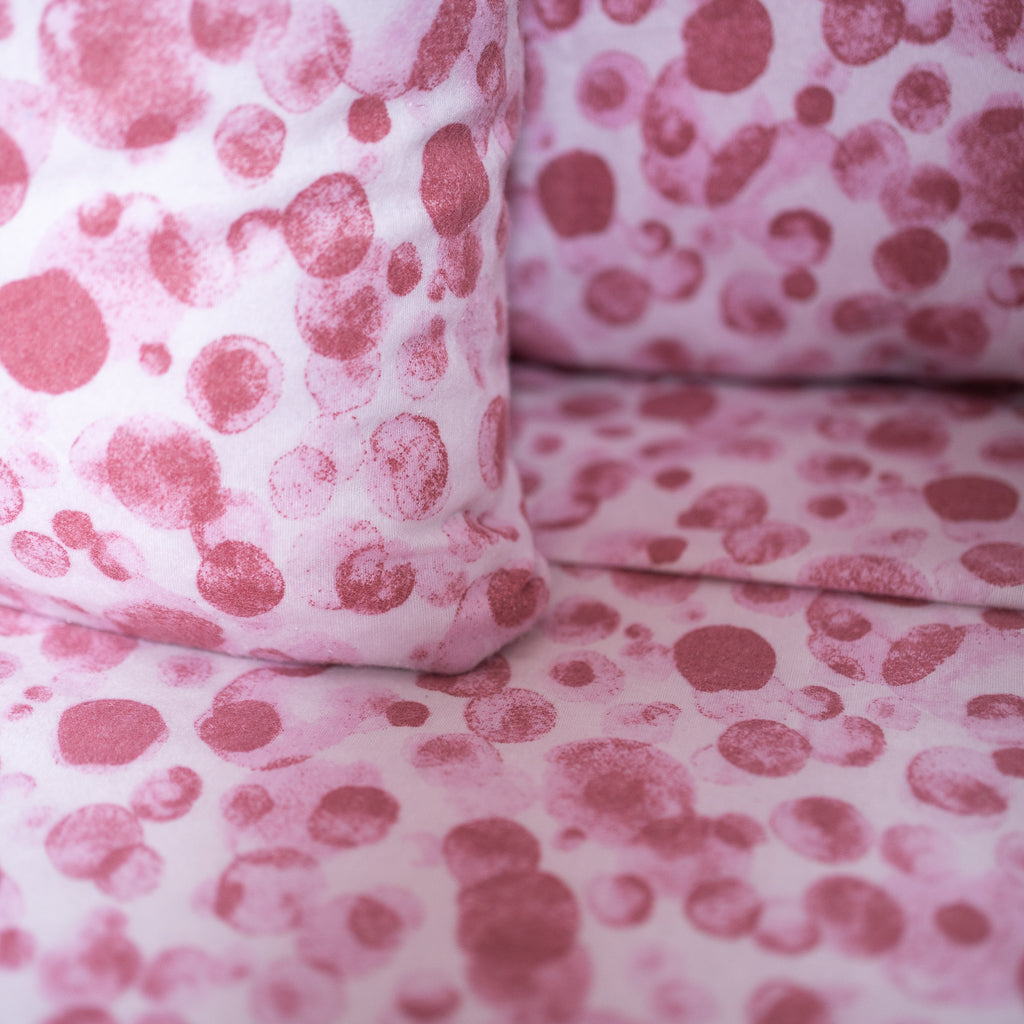 Set Lenzuola Matrimoniali - Flanella di Cotone  - Pois Rosa