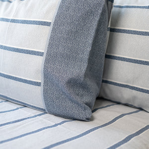 Set Lenzuola Matrimoniali - Flanella di Puro Cotone  - Riga Blu