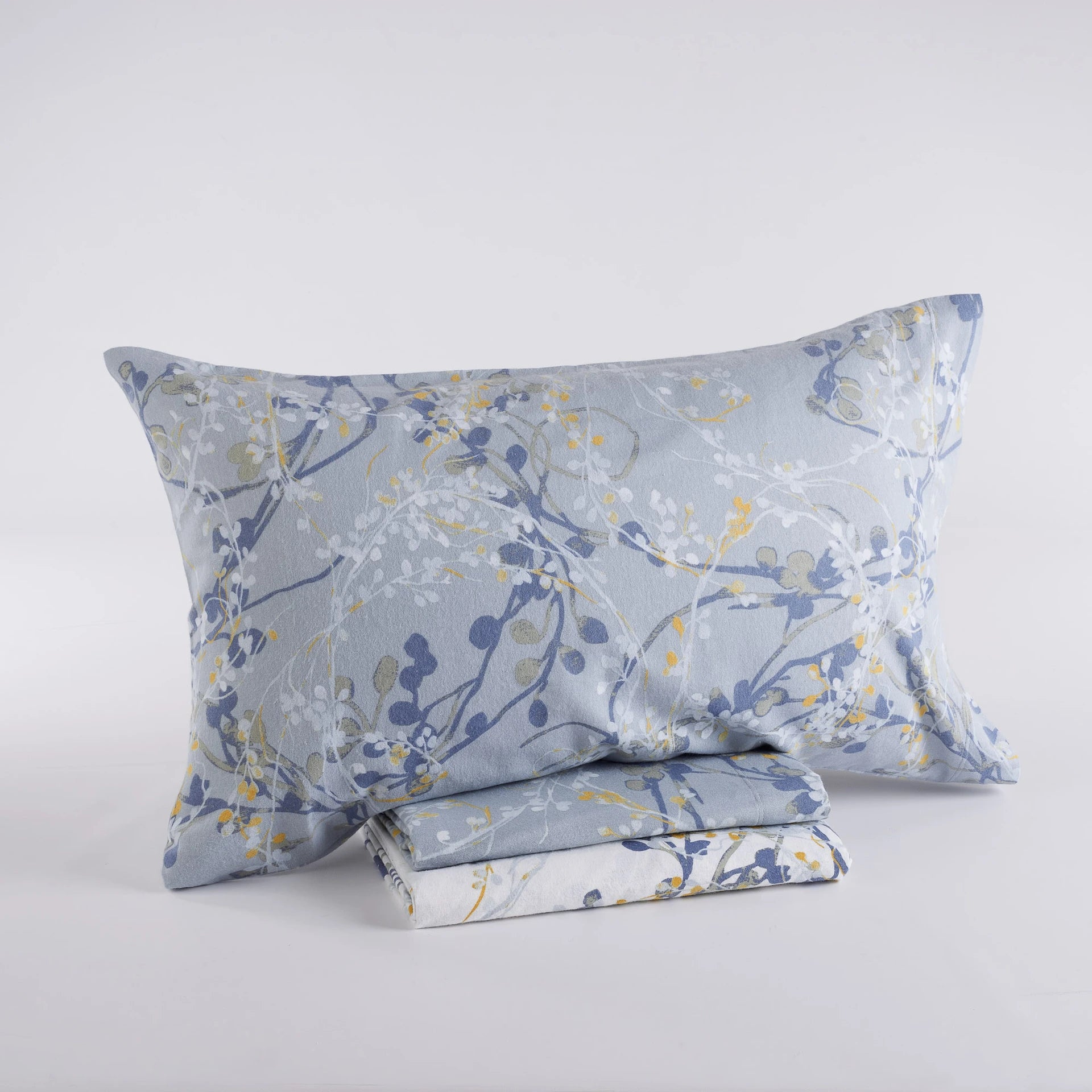 Set Lenzuola Singolo - Flanella di Puro Cotone  - Queen - Avio