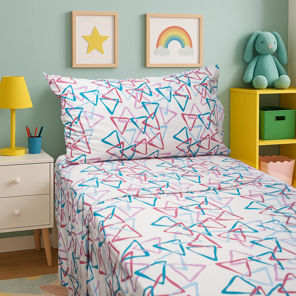 Completo Lenzuola in Cotone Percalle Singolo –  Triangolo - Fuxia