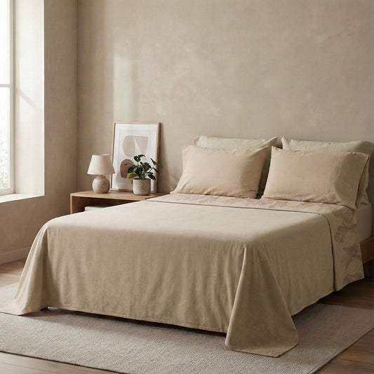 Set Lenzuola Matrimoniali - Flanella di Puro Cotone  - Montreal - Oro