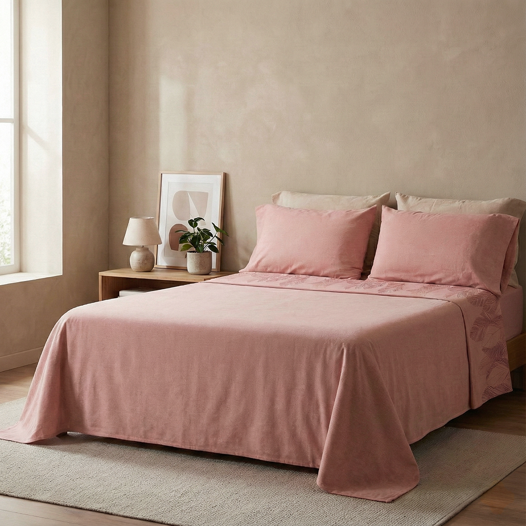 Set Lenzuola Singolo - Flanella di Puro Cotone  - Montreal - Rosa