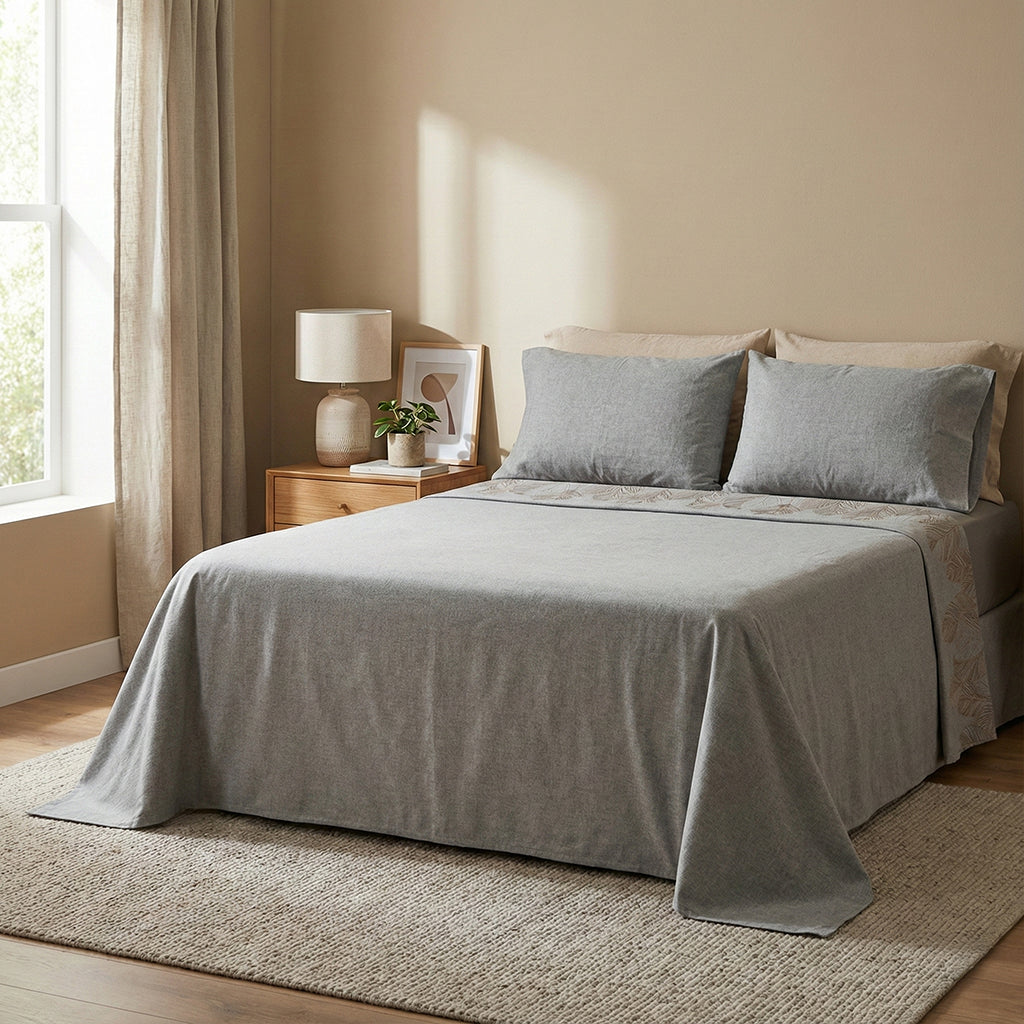 Set Lenzuola Singolo - Flanella di Puro Cotone  - Montreal - Fumo
