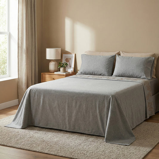 Set Lenzuola Matrimoniali - Flanella di Puro Cotone  - Montreal - Fumo