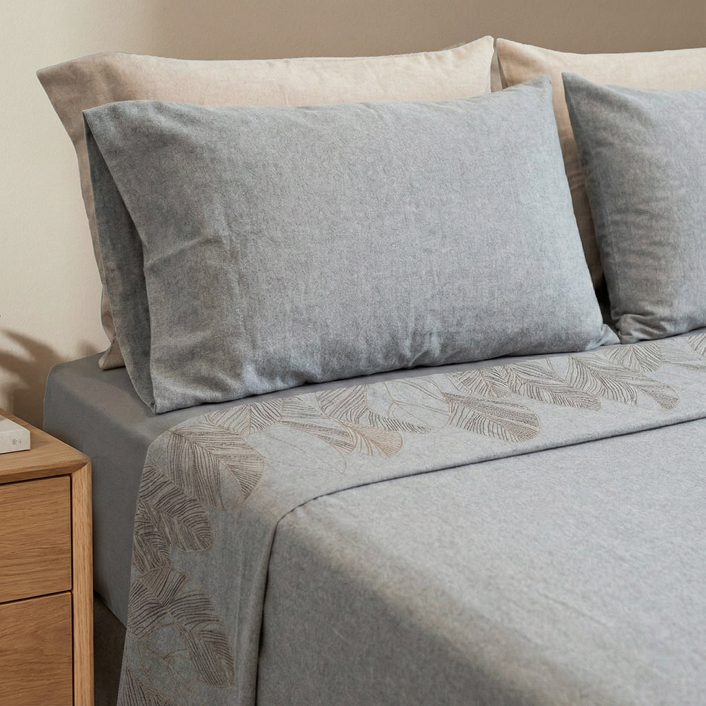 Set Lenzuola Singolo - Flanella di Puro Cotone  - Montreal - Fumo